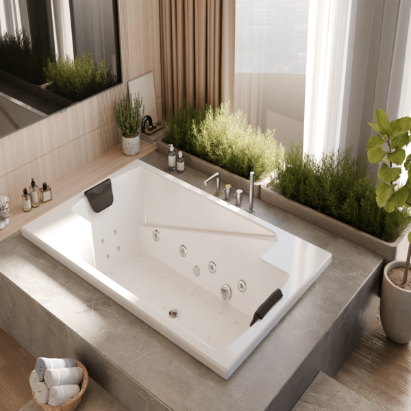 AROMA WHIRLPOOL BATHTUB
SIZE: 1900*1200*630 MM
A MODERN WHIRLPOOL SYSTEM DESIGNED FOR A RELAXING AND THERAPEUTIC EXPERIENCE, FEATURING WHIRLPOOL MASSAGE JETS, WHIRLPOOL MOTOR, AIR INVISIBLE BUBBLE SPA, AIR BLOWER, P TRAP, HEADREST, CONTROL SYSTEM, FOOT JETS, CLICK CLACK, CHROMOTHERAPY LIGHTS, BACK JETS, AND AIR & HYDRO THERAPY.