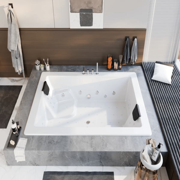 AWA WHIRLPOOL BATHTUB
SIZE: 2100*1500*490 MM
A MODERN WHIRLPOOL SYSTEM DESIGNED FOR A RELAXING AND THERAPEUTIC EXPERIENCE, FEATURING WHIRLPOOL MASSAGE JETS, WHIRLPOOL MOTOR, AIR INVISIBLE BUBBLE SPA, AIR BLOWER, P TRAP, HEADREST, CONTROL SYSTEM, FOOT JETS, CLICK CLACK, CHROMOTHERAPY LIGHTS, BACK JETS, AND AIR & HYDRO THERAPY.
