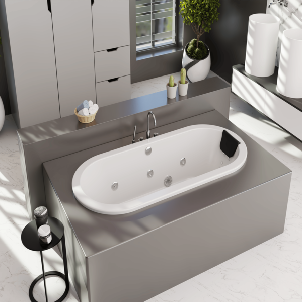 COOL WHIRLPOOL BATHTUB SIZE: 1600*750 MM
A MODERN WHIRLPOOL SYSTEM DESIGNED FOR A RELAXING AND THERAPEUTIC EXPERIENCE, FEATURING WHIRLPOOL MASSAGE JETS, WHIRLPOOL MOTOR, AIR INVISIBLE BUBBLE SPA, AIR BLOWER, P TRAP, HEADREST, CONTROL SYSTEM, FOOT JETS, CLICK CLACK, CHROMOTHERAPY LIGHTS, BACK JETS, AND AIR & HYDRO THERAPY.