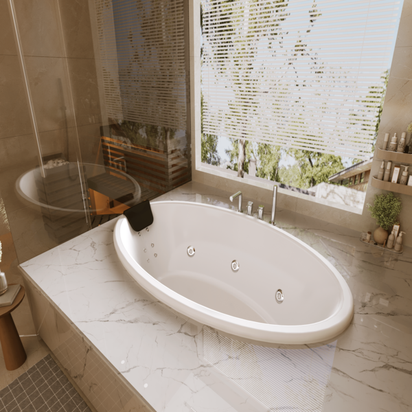 <p>WHIRLPOOL BATHTUB OVAL SIZE: 1700*850 MM A MODERN WHIRLPOOL SYSTEM DESIGNED FOR A RELAXING AND THERAPEUTIC EXPERIENCE, FEATURING WHIRLPOOL MASSAGE JETS, WHIRLPOOL MOTOR, AIR INVISIBLE BUBBLE SPA, AIR BLOWER, P TRAP, HEADREST, CONTROL SYSTEM, FOOT JETS, CLICK CLACK, CHROMOTHERAPY LIGHTS, BACK JETS, AND AIR & HYDRO THERAPY.</p><p> </p>