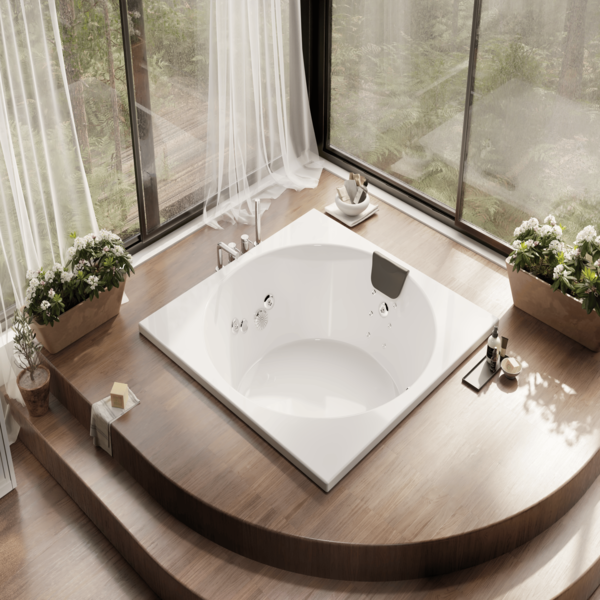 QUADDRO WHIRLPOOL BATHTUB
SIZE: 1400*1400*450 MM
A MODERN WHIRLPOOL SYSTEM DESIGNED FOR A RELAXING AND THERAPEUTIC EXPERIENCE, FEATURING WHIRLPOOL MASSAGE JETS, WHIRLPOOL MOTOR, AIR INVISIBLE BUBBLE SPA, AIR BLOWER, P TRAP, HEADREST, CONTROL SYSTEM, FOOT JETS, CLICK CLACK, CHROMOTHERAPY LIGHTS, BACK JETS, AND AIR & HYDRO THERAPY.
